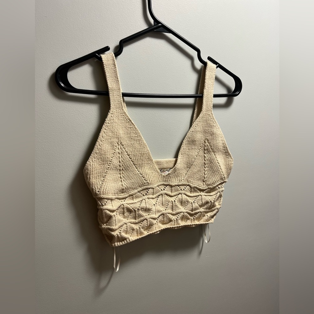 Free People Cream Knit V-Neck Crop Cami